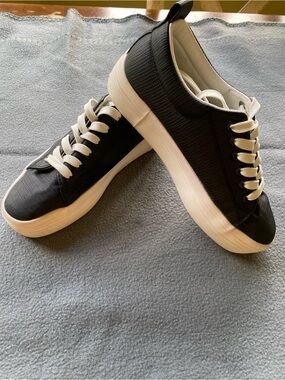 Women’s Black Platform Canvas Sneakers with White Sole